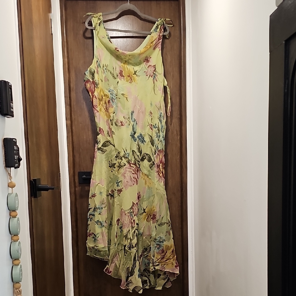 Midnight Velvet Asymmetrical Floral Dress - Yellow and Pink